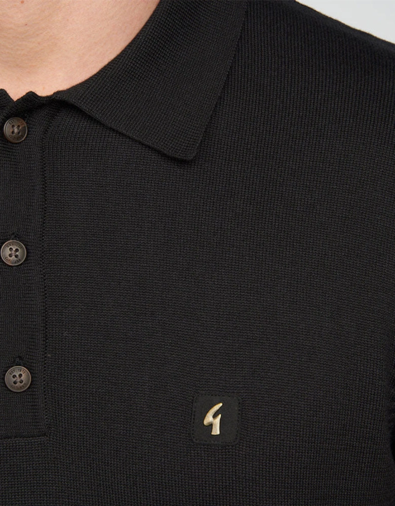 Vintage Mens Jackson three button Knitted Polo - Black V00GK04