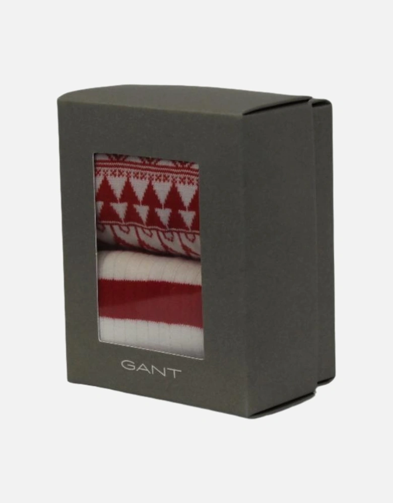 2-Pack Fair Isle & Stripe Socks Gift Box, Red/White