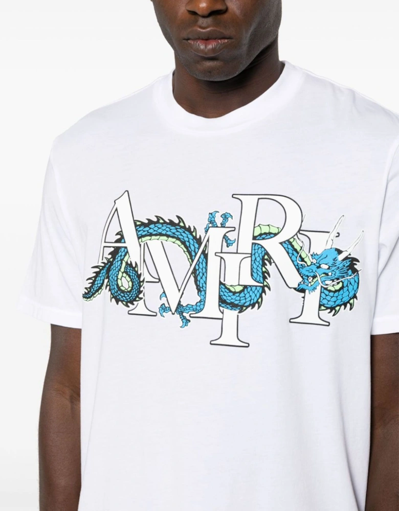 Lunar New Year Blue Dragon Printed T-Shirt in White