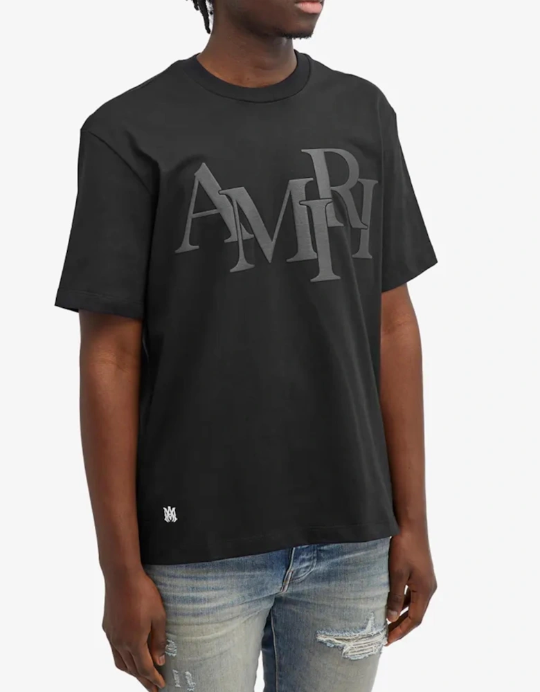 Black Staggered Logo Print T-Shirt in Black