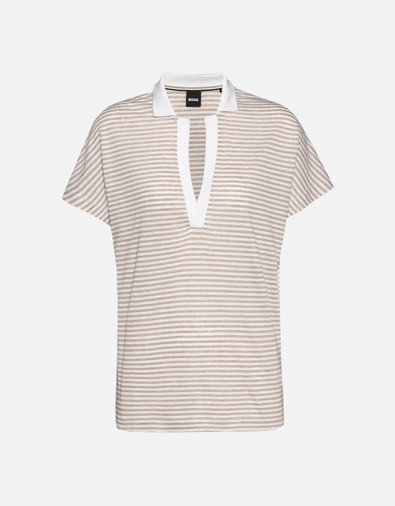 Enelina Linen Blend Striped Polo Shirt