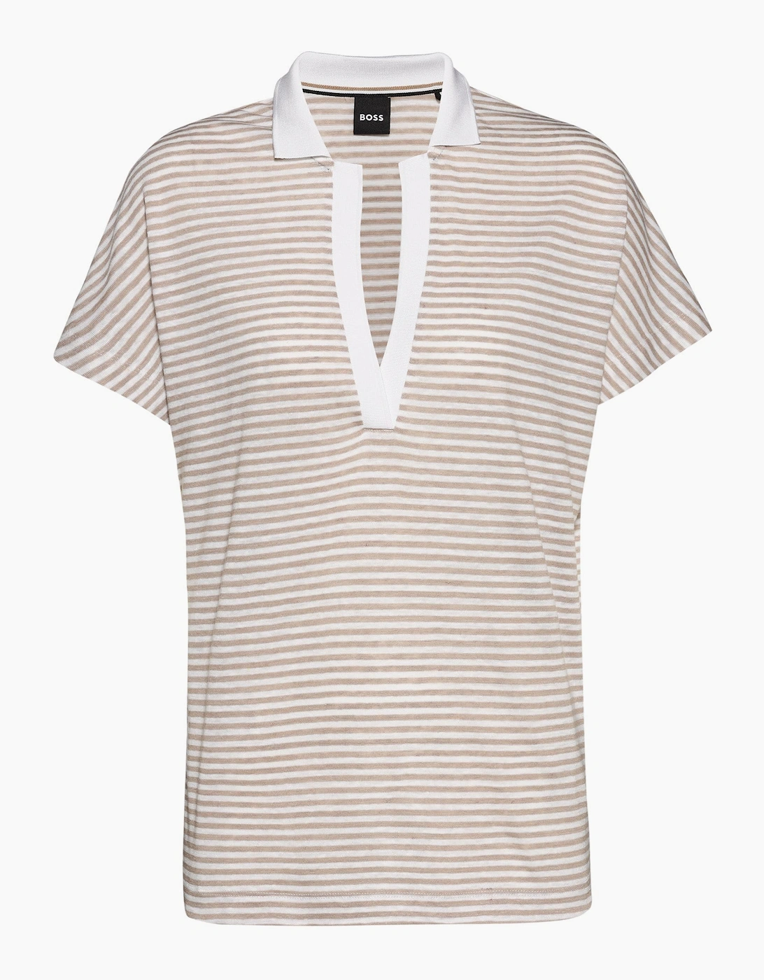 Hugo Boss Women's Enelina Linen Blend Striped Polo Shirt - Multi - Size: 14