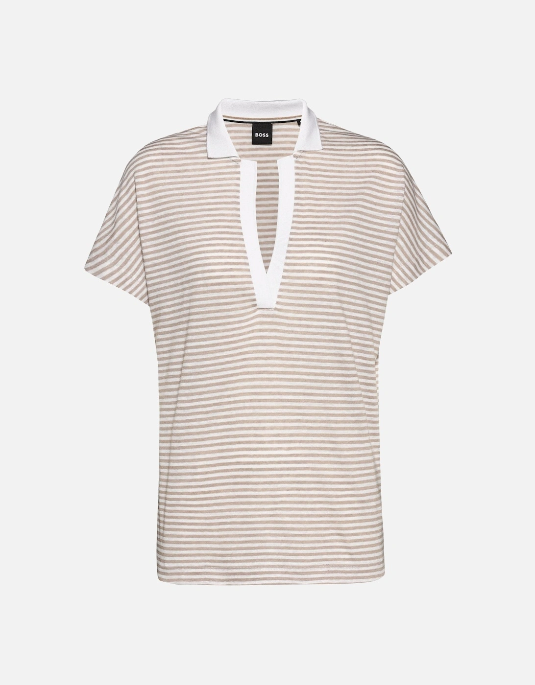 Enelina Linen Blend Striped Polo Shirt, 4 of 3