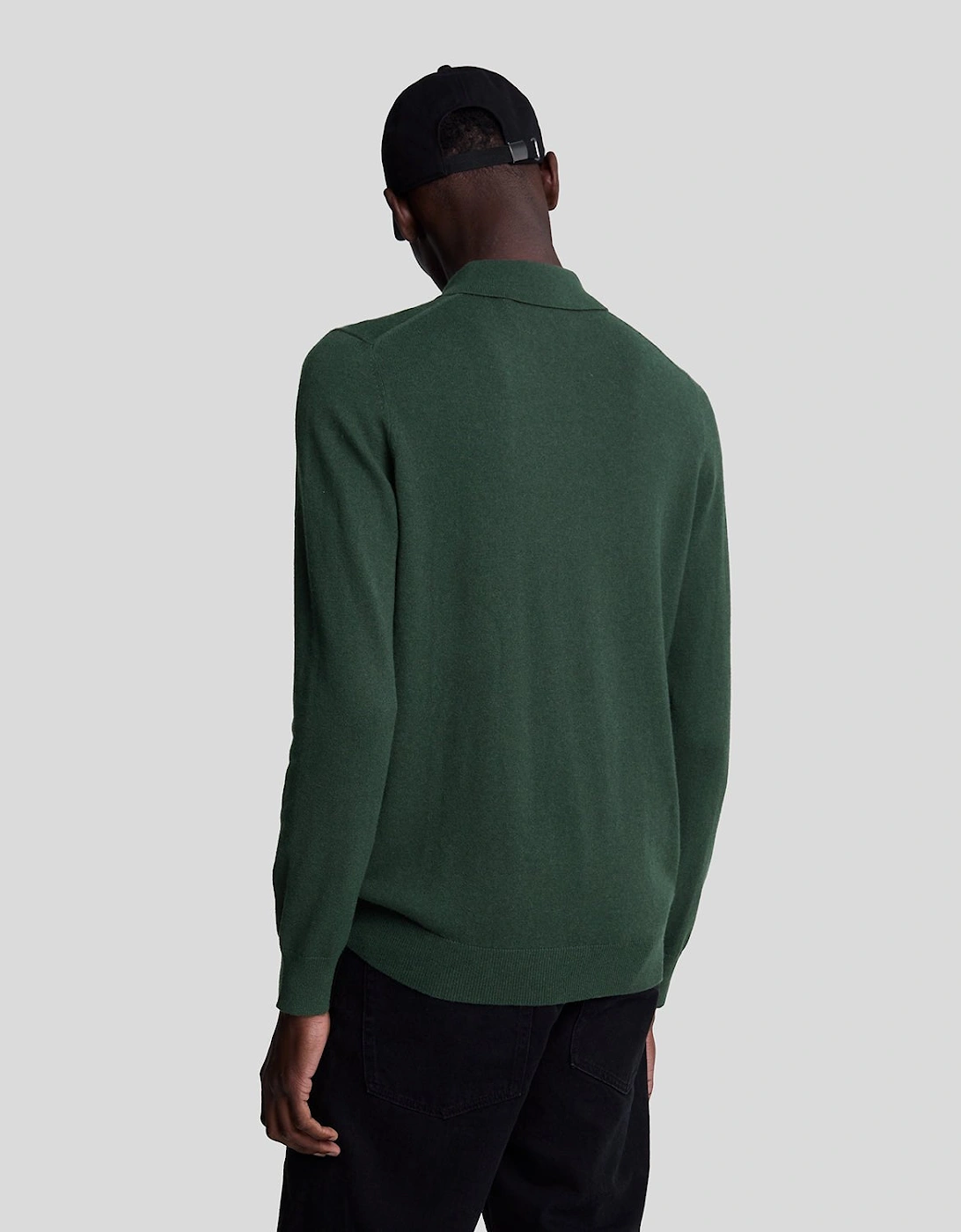 Cotton Merino Long Sleeve Knitted Polo Shirt