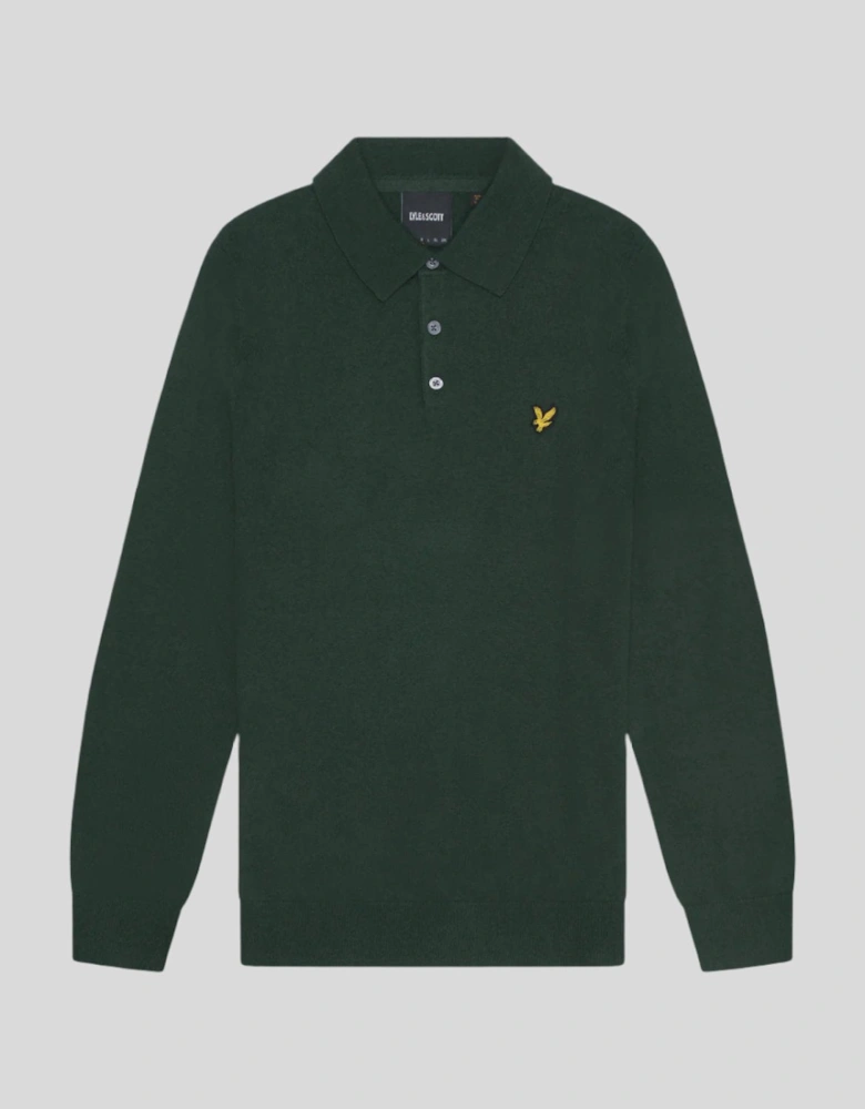 Cotton Merino Long Sleeve Knitted Polo Shirt