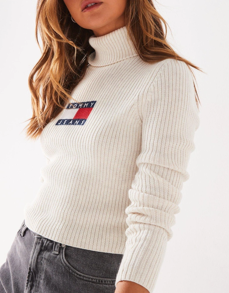 Flag Turtleneck Jumper - White