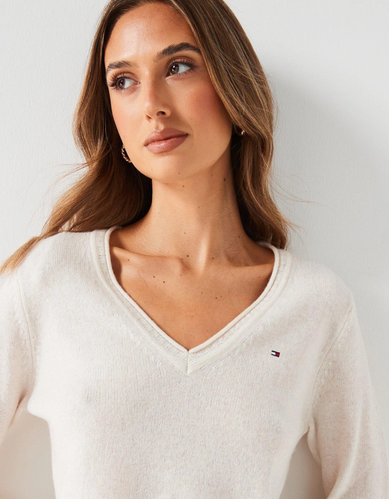 Soft Wool V-Neck Jumper - Cream