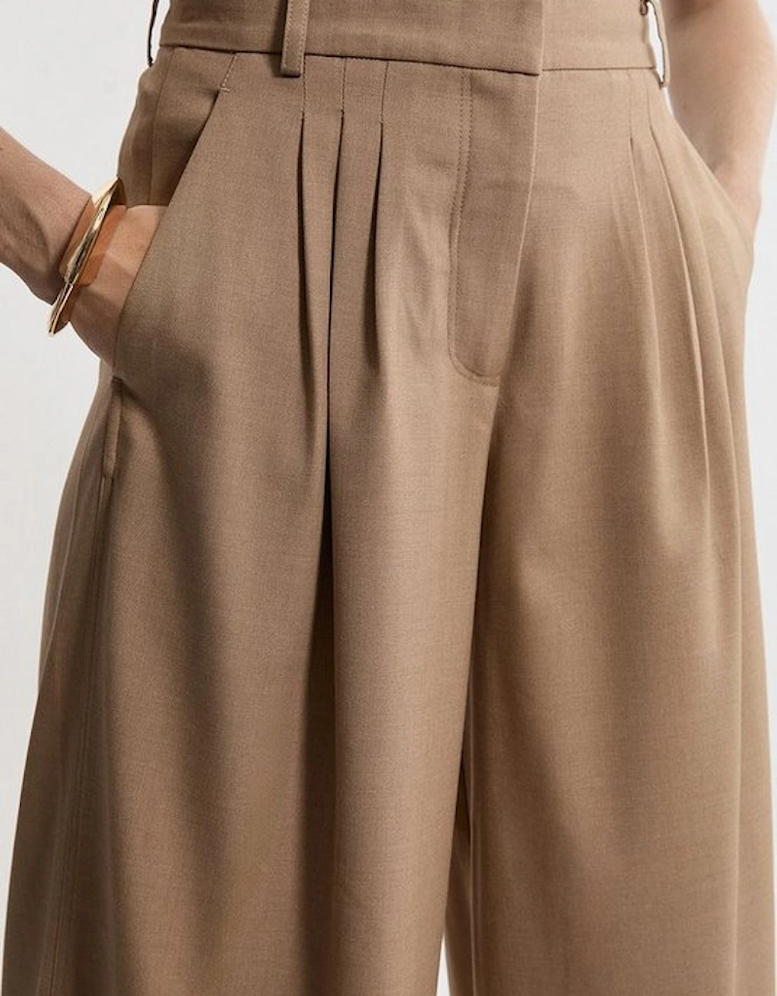 Petite Tailored Wide Leg Darted Trousers