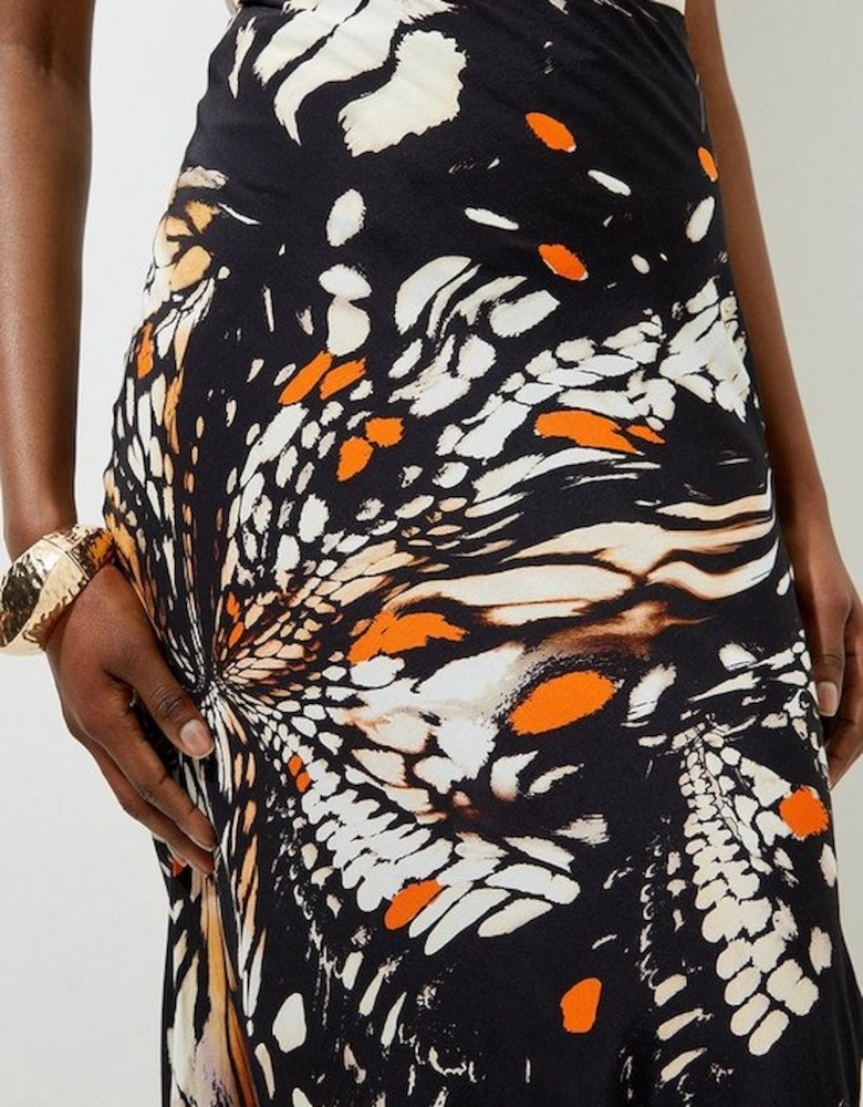 Tall Butterfly Printed Viscose Crepe Woven Maxi Skirt