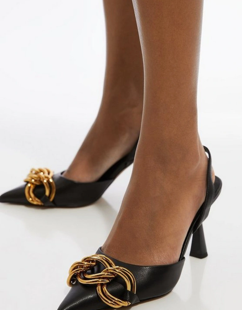 Leather Chain Detail Heel