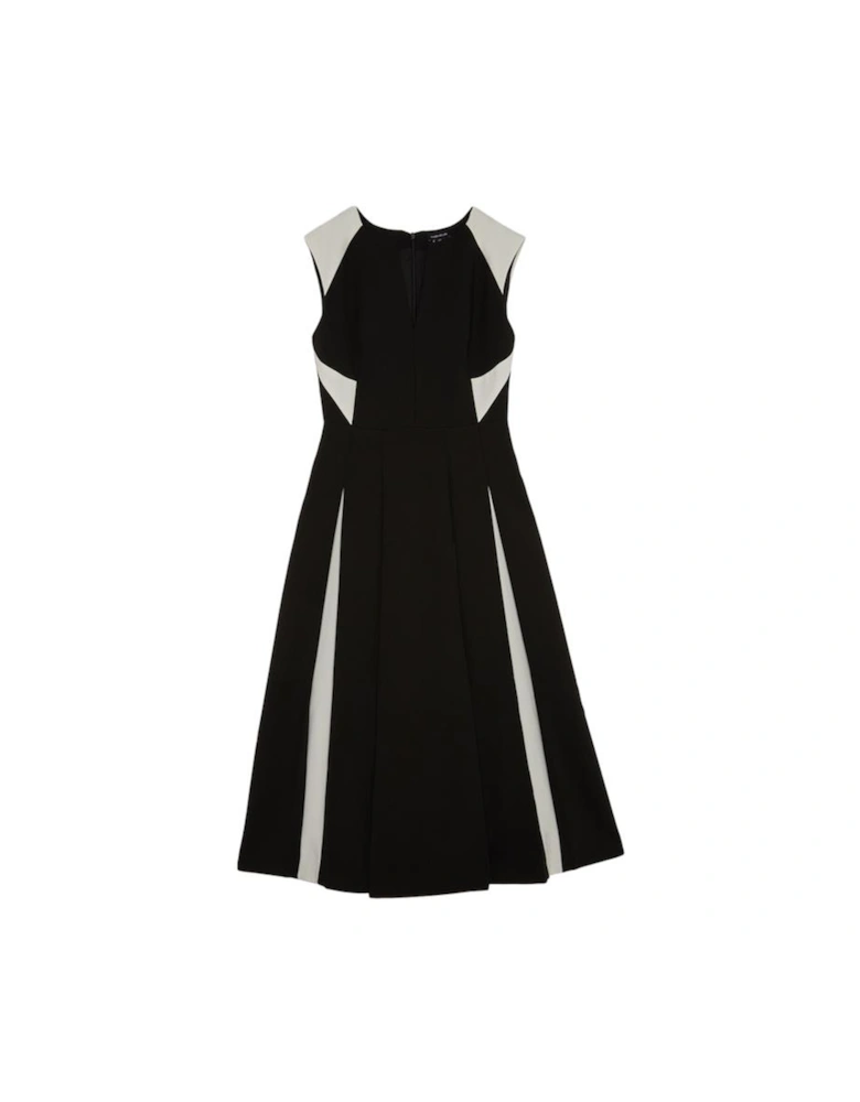 Clean Tailored Colour Block Full Skirted Midi Dress