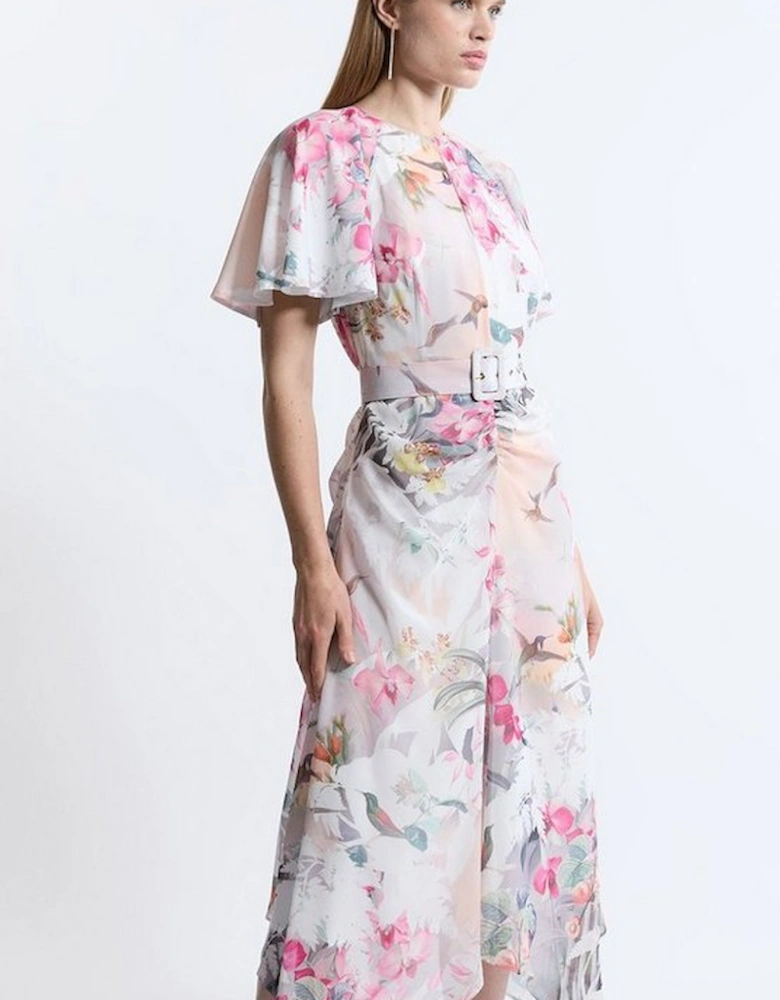 Georgette Floral Belted Woven Midi Dress