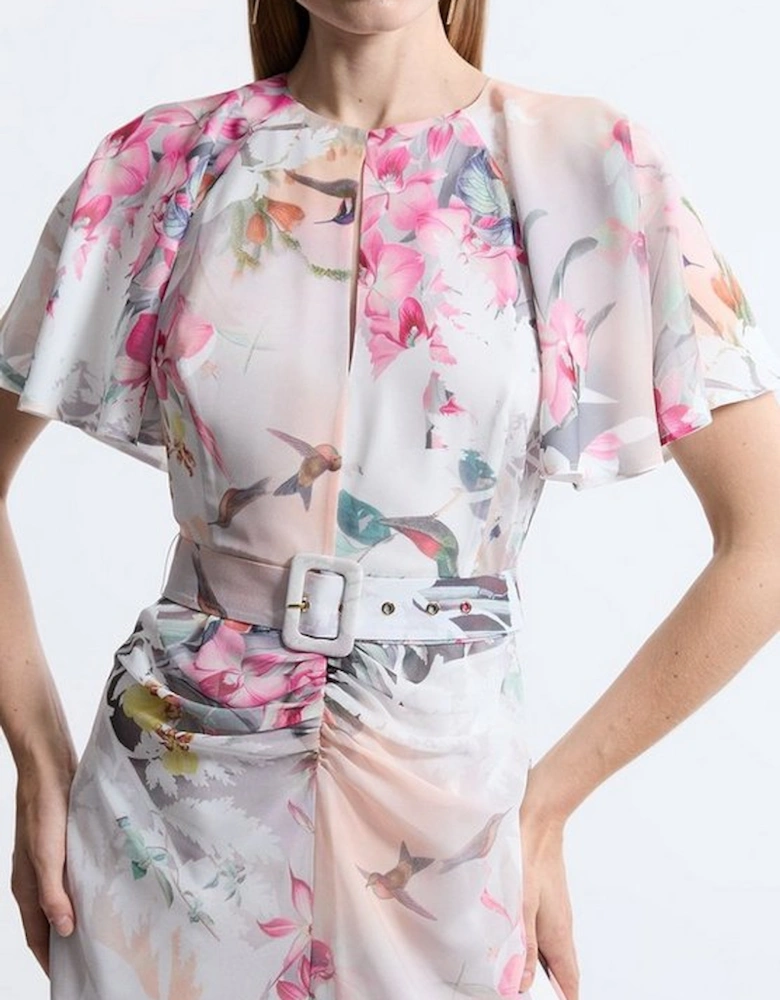 Georgette Floral Belted Woven Midi Dress