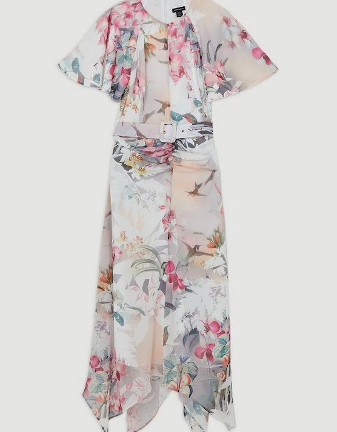 Georgette Floral Belted Woven Midi Dress