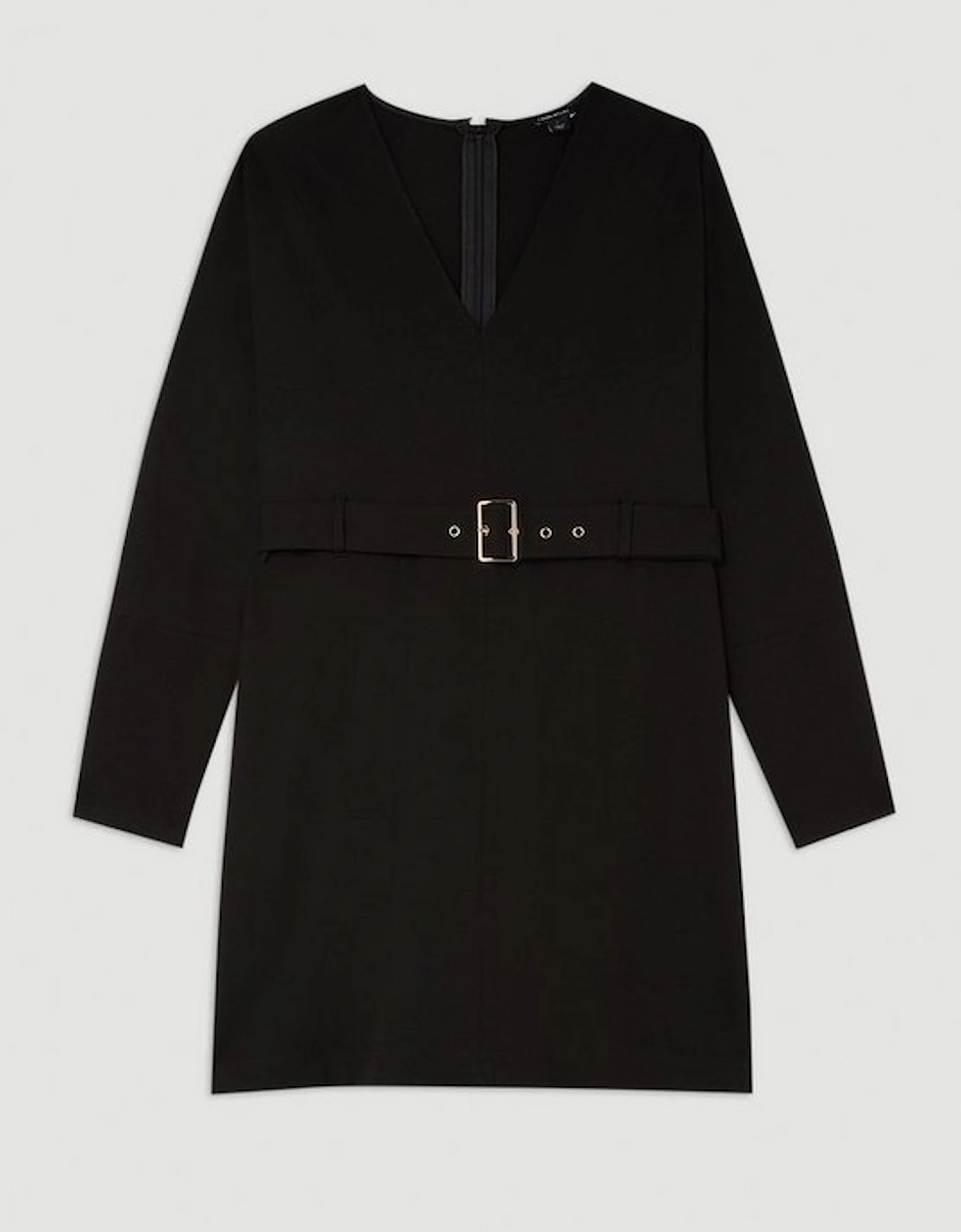 Plus Size V Neck Belted Ponte Jersey Mini Dress