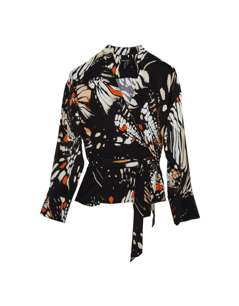 Butterfly Printed Viscose Crepe Twist Front Blouse