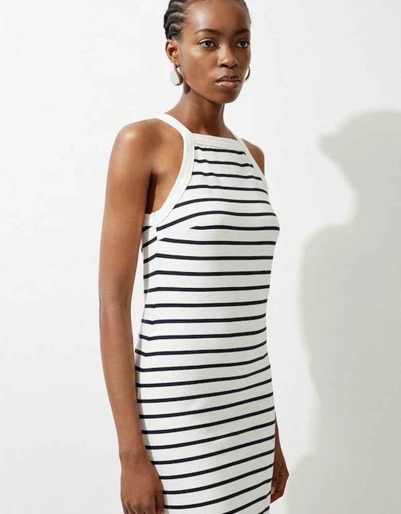 Petite Stripe Stretch Cotton Jersey Halter Midi Dress