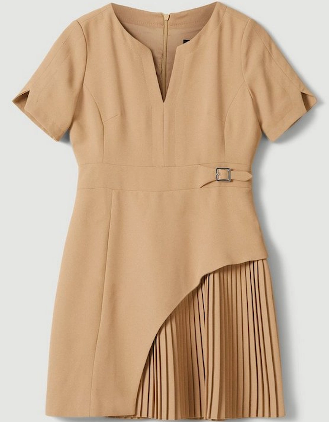 Tailored Military Pleat Short Sleeve Mini Dress