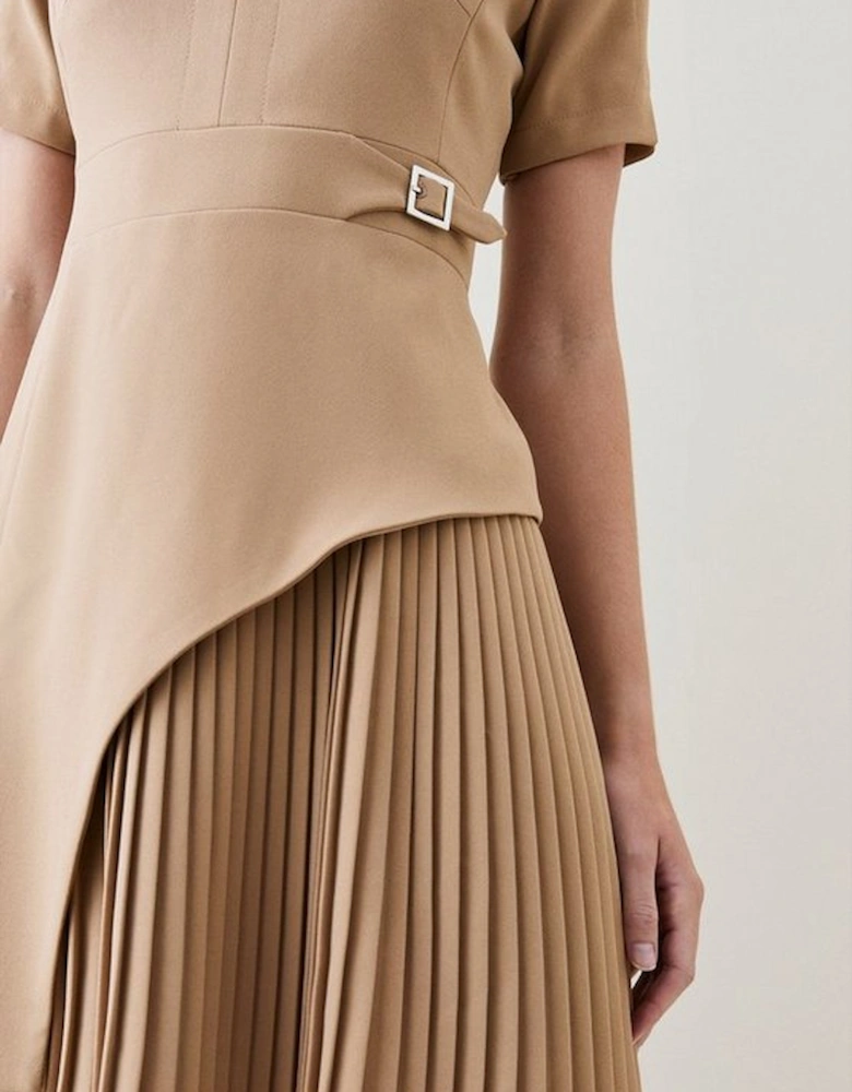 Tailored Military Pleat Short Sleeve Mini Dress