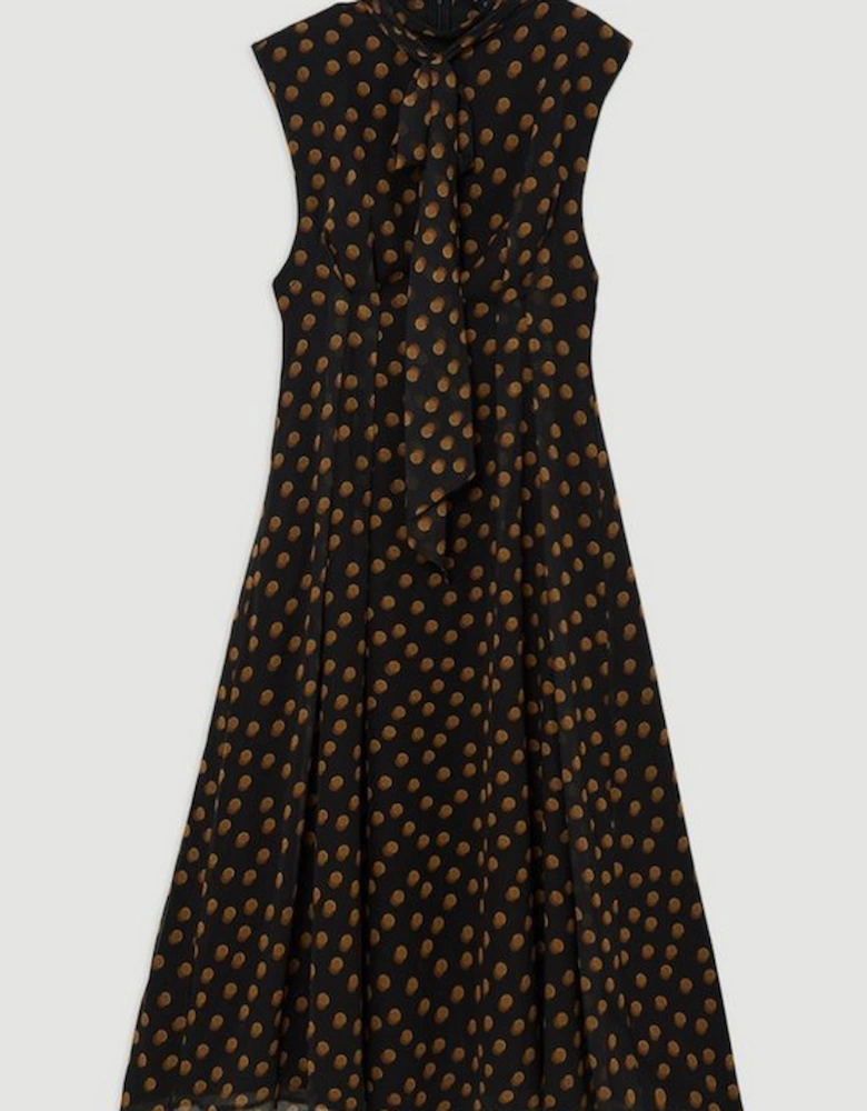 Georgette Spot Pintuck Waist Woven Midi Dress