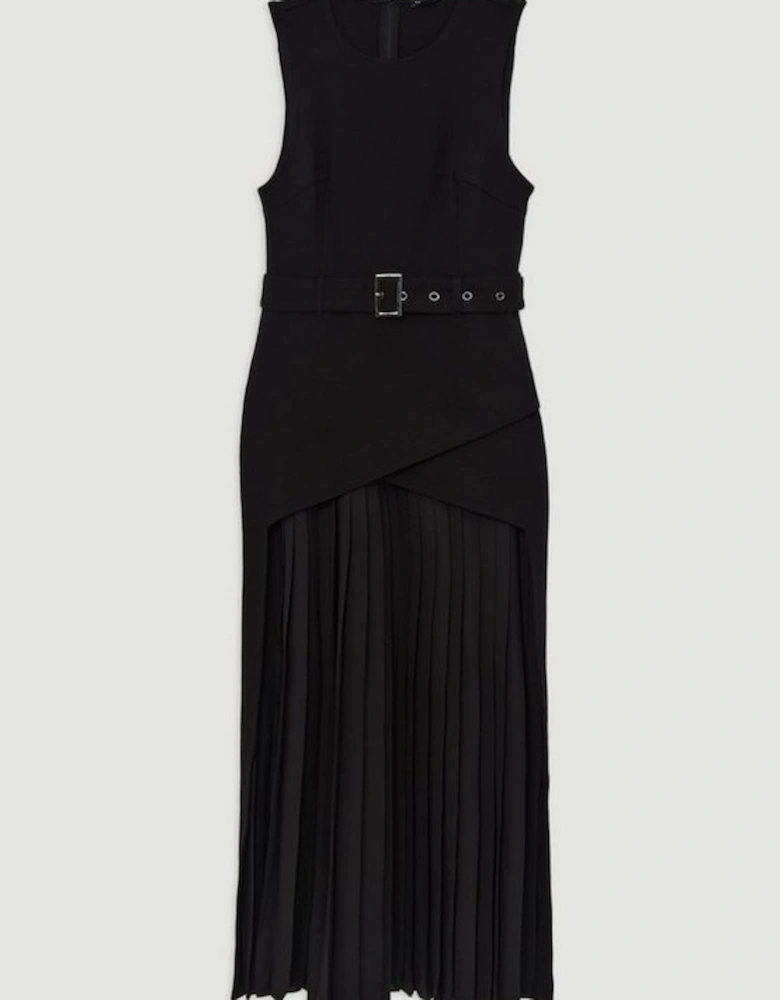 Petite Ponte And Georgette Jersey Pleated Maxi Dress