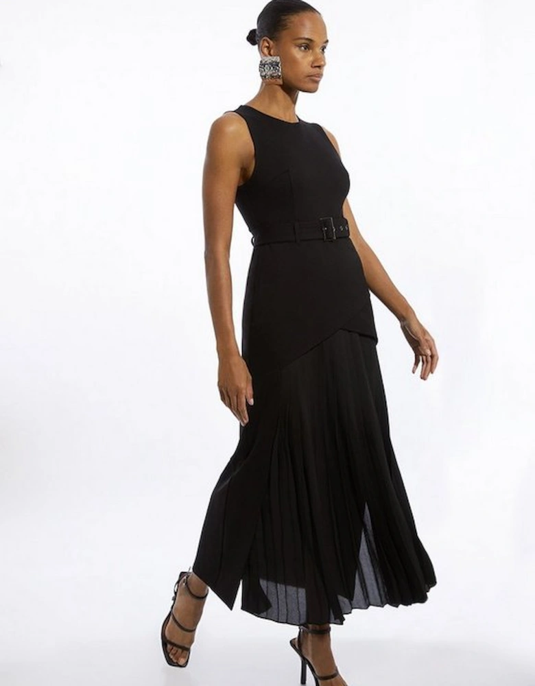 Ponte And Georgette Jersey Pleated Maxi Dress