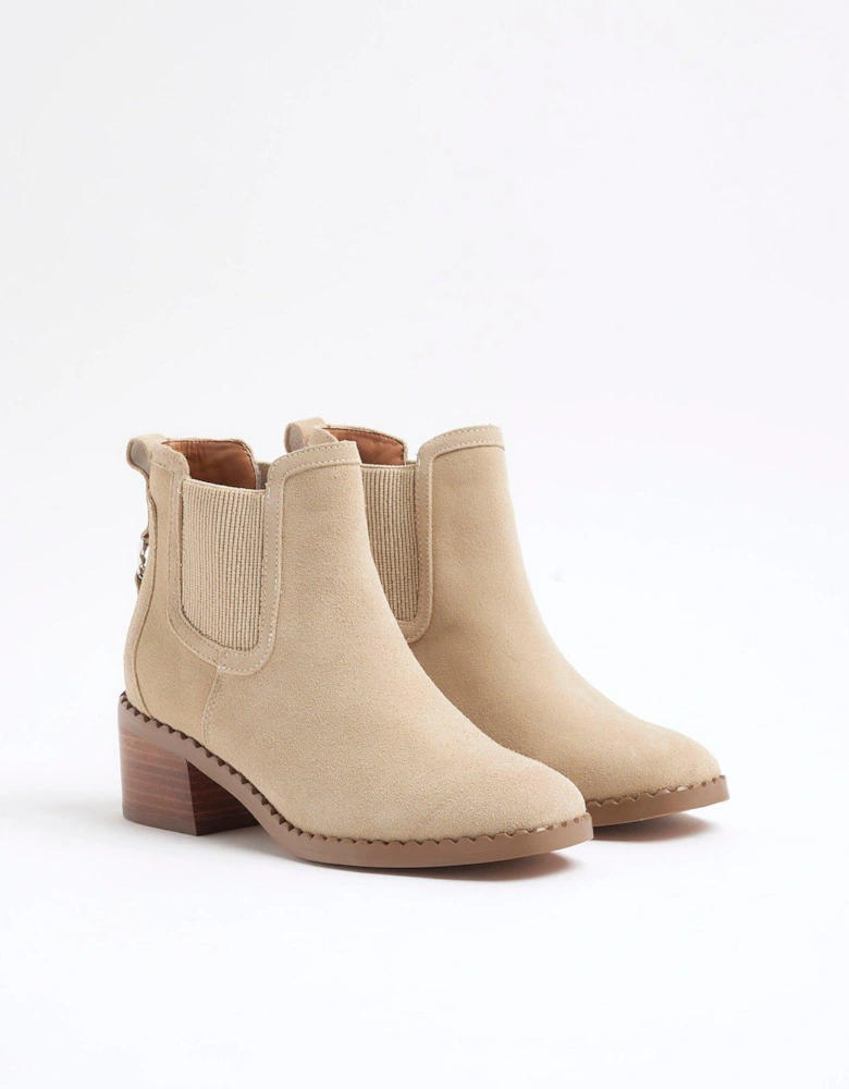 Chelsea Block Heel Boots - Light Beige