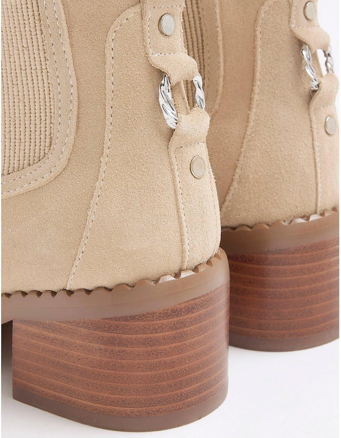 Chelsea Block Heel Boots - Light Beige