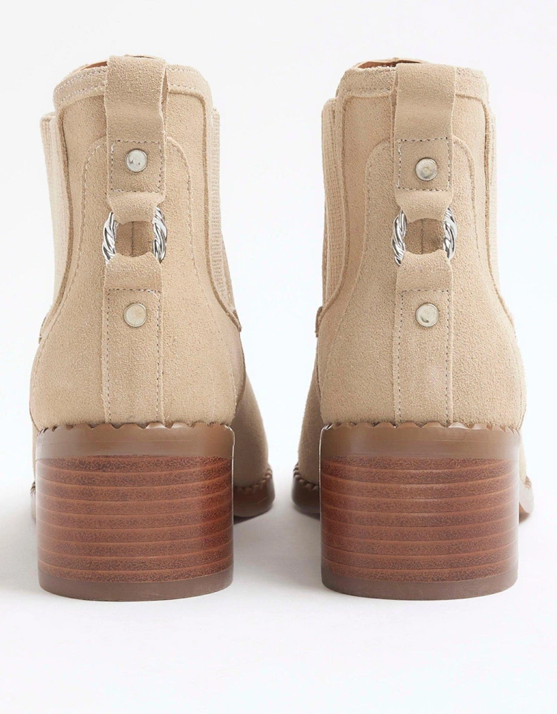 Chelsea Block Heel Boots - Light Beige