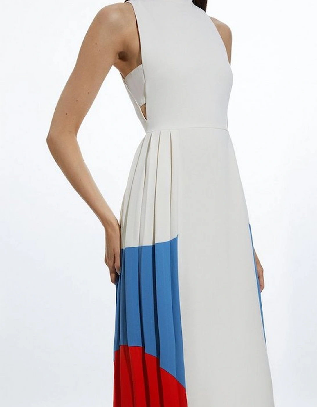 Fluid Tailored Colour Block Pleated Full Skirted Maxi Dress