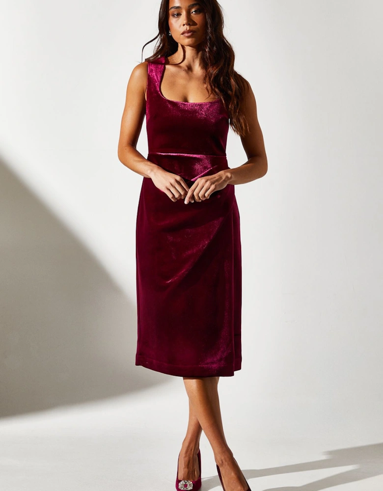 Petite Square Neck Bonded Velvet Pencil Dress