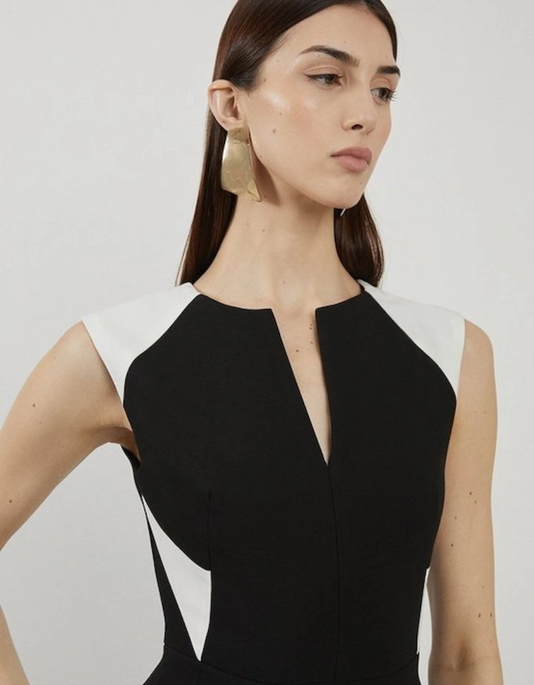 Petite Clean Tailored Colour Block Full Skirted Midi Dress