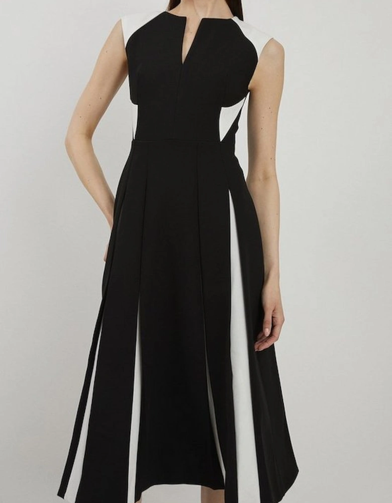 Petite Clean Tailored Colour Block Full Skirted Midi Dress
