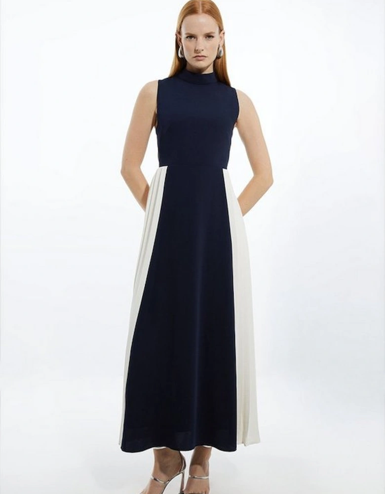 Soft Tailored Colourblock Pleated Panel Midaxi Dress