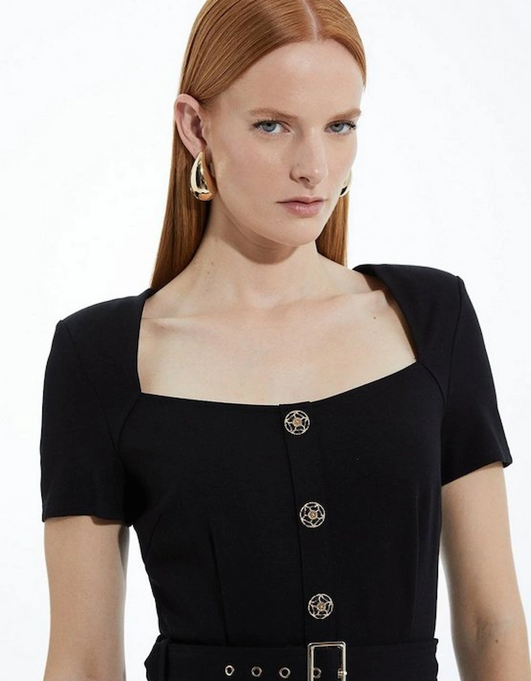 Petite Ponte And Georgette Jersey Contrast Detail Mini Dress