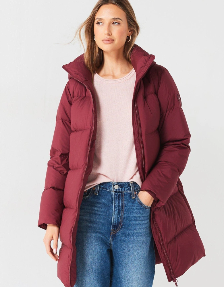 Down Mid-length Padded Jacket - Red