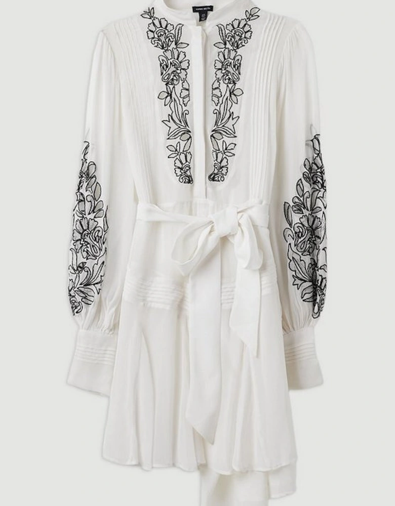 Embroidery Bib Detail Woven Mini Dress