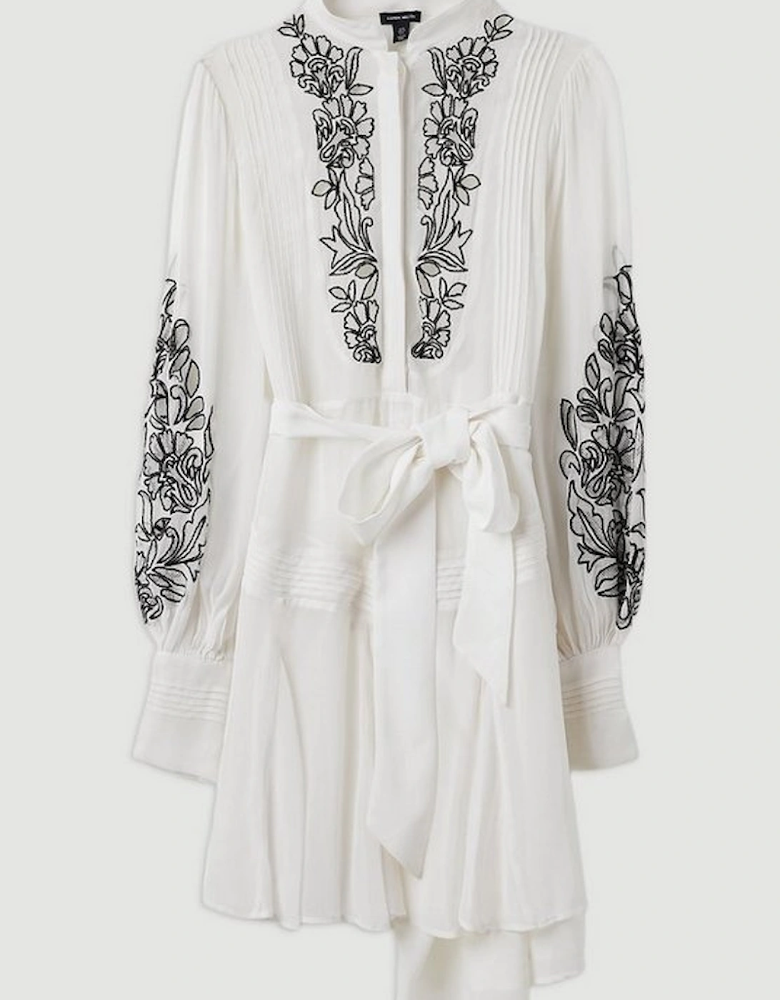 Embroidery Bib Detail Woven Mini Dress