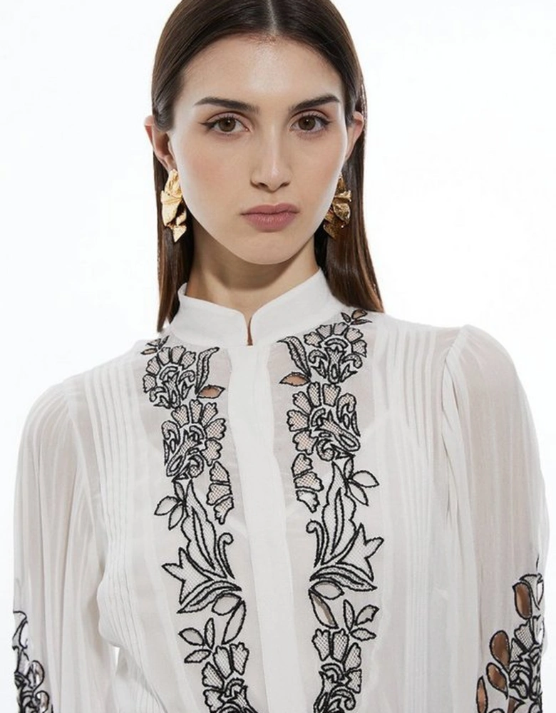 Embroidery Bib Detail Woven Mini Dress