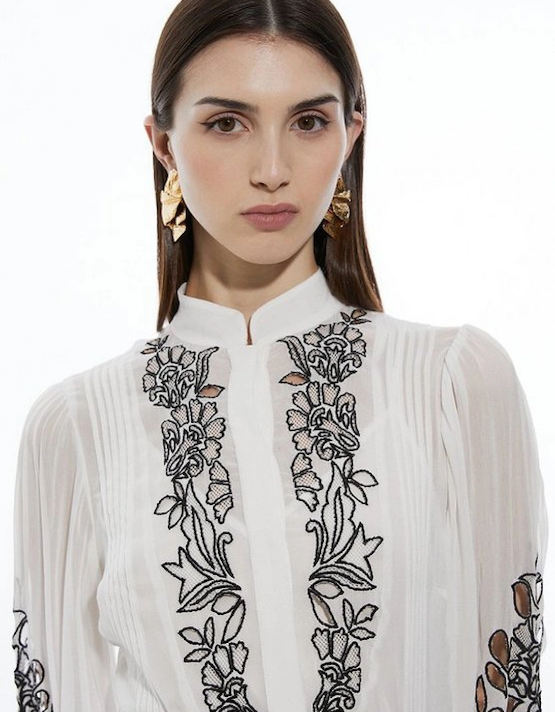 Embroidery Bib Detail Woven Mini Dress