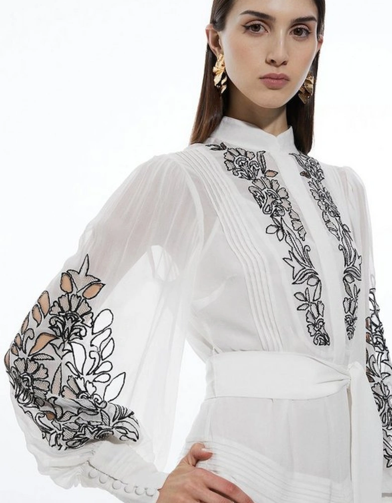 Embroidery Bib Detail Woven Mini Dress