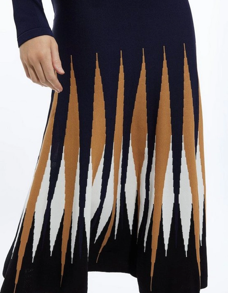 Viscose Blend Knit Colour Block Hem Detail Maxi Dress