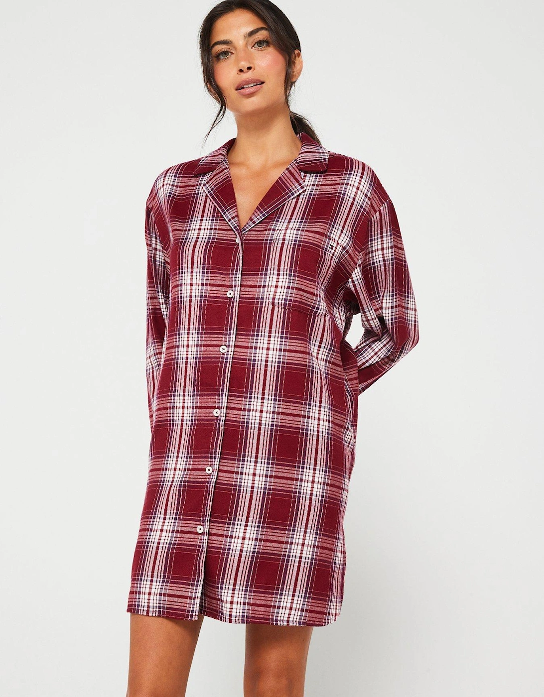 Long Sleeve Check Nightdress - Red, 6 of 5