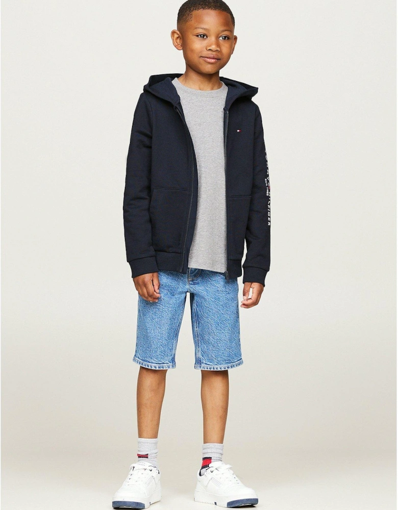 Kids Unisex Essential Zip Through Hoodie - Navy