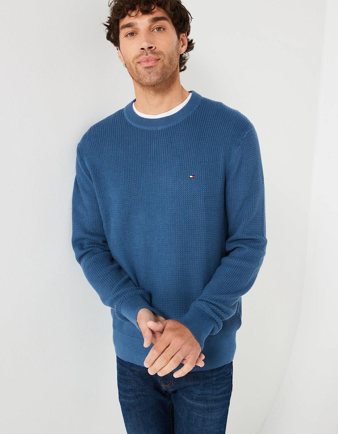 Structure Textured Crew Neck Knitted Jumper - Blue, 6 of 5