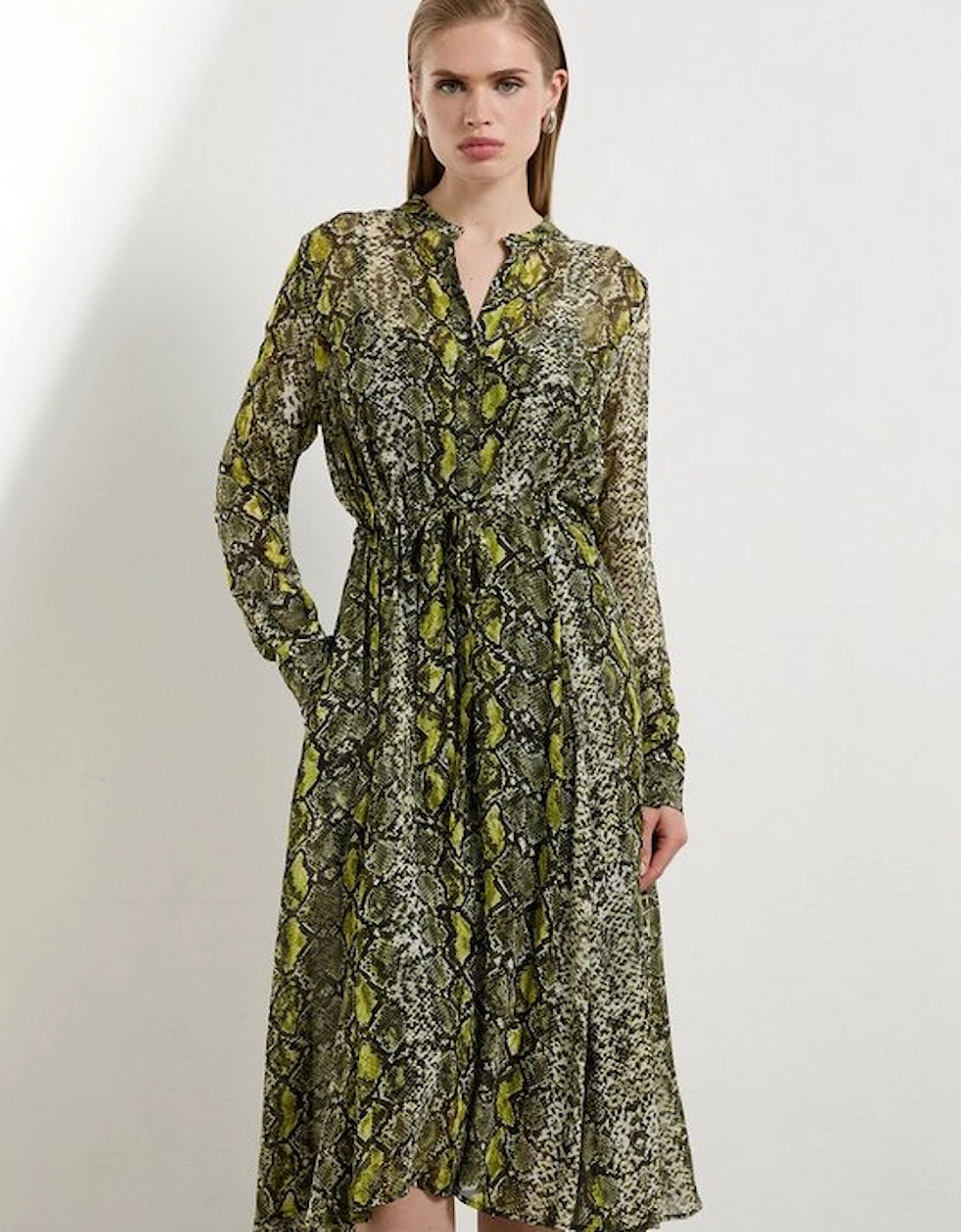 The Founder Petite Snake Print Viscose Georgette Woven Midi Dress