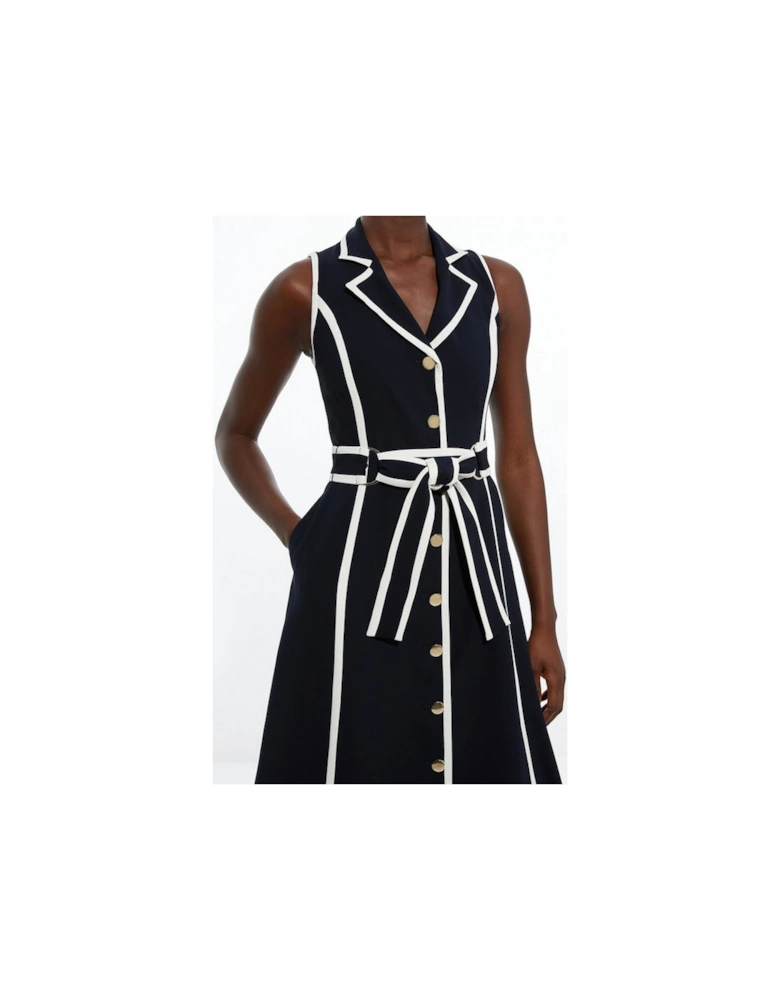 Petite Fluid Tailored Sleeveless Belted Contrast Tipped Midaxi Shirt Dress