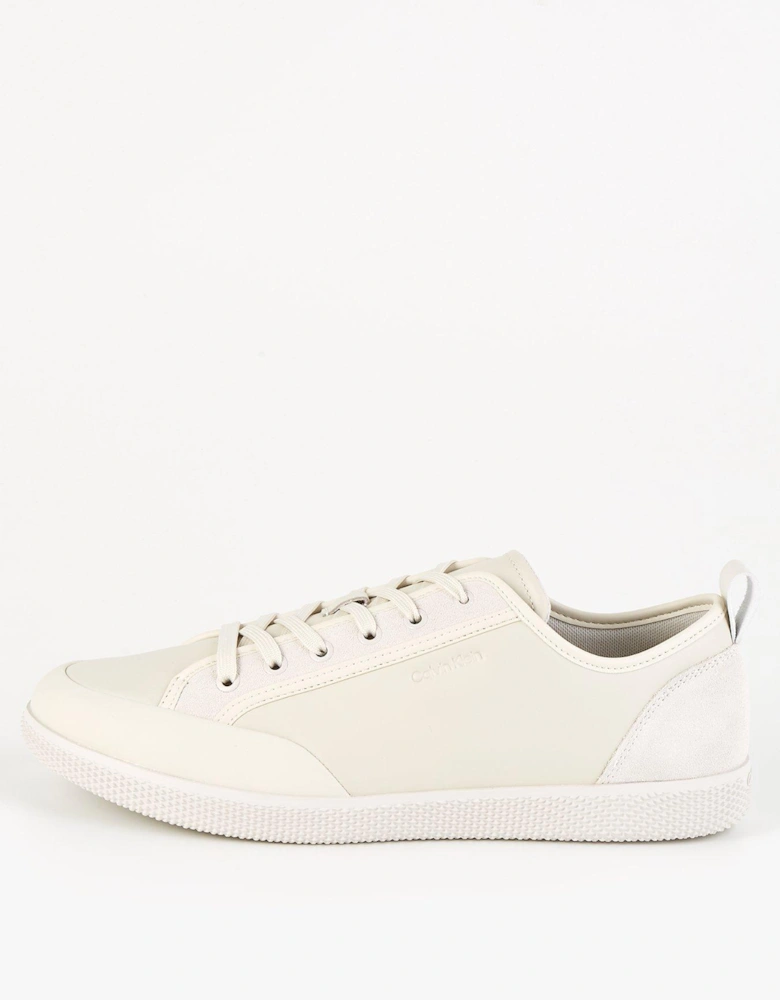 Low Top Patent Trim Lace Up Sneakers - Cream