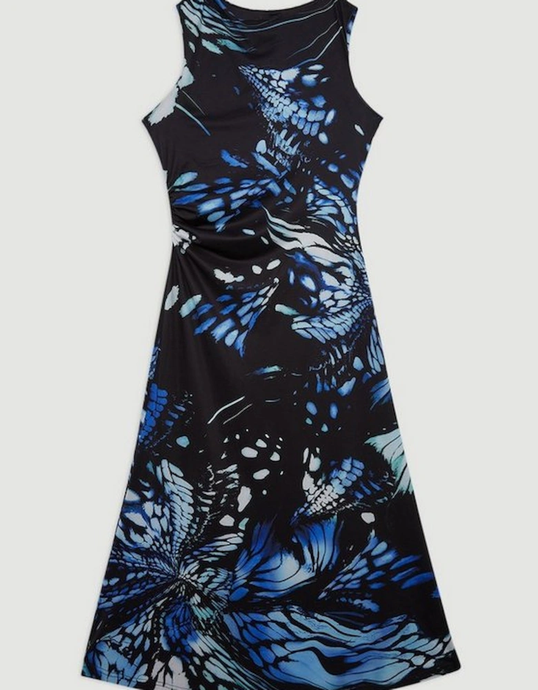 Abstract Swirl Printed Jersey Crepe Maxi Dress