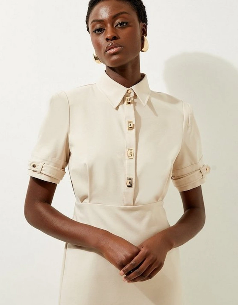 Tall Essential Techno Shirt Sleeve Woven Shirt Dress With Gold Hardware